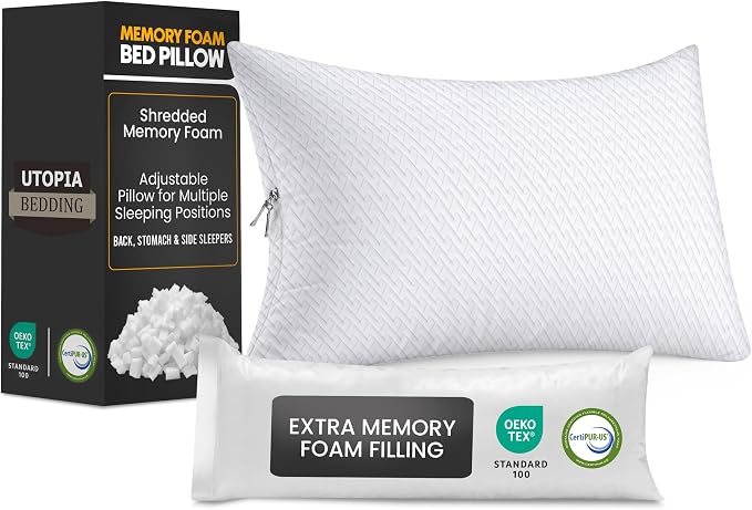 Utopia Bedding Shredded Memory Foam Pillows, Cooling Adjustable Bed Pillows by UTOPIABEDDING