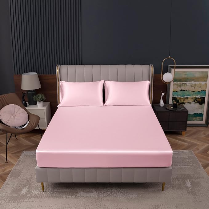 Homiest Blush Pink Satin Fitted Sheet - Image 2