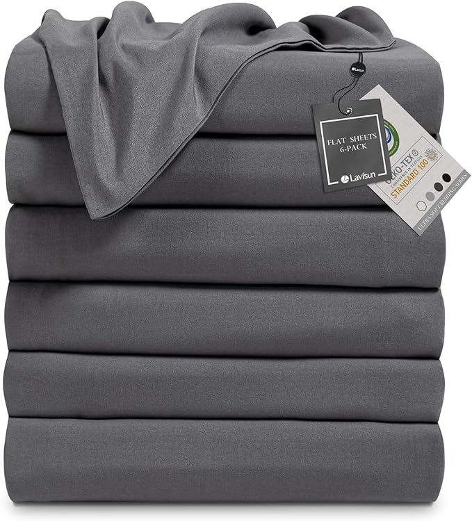 Lavisun Twin Flat Sheets Only, 6 Pack Soft Brushed Microfiber Bedding Sheets by Lavisun