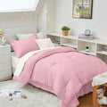 HYMOKEGE Pink/Ivory Twin XL Comforter Set Seersucker 5 Pieces, All Season by HYMOKEGE
