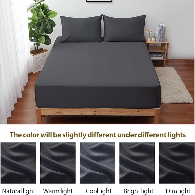 Twin Size Fitted Sheet Only Dark Grey, 100% Egyptian Cotton 600 Thread Count - Image 7