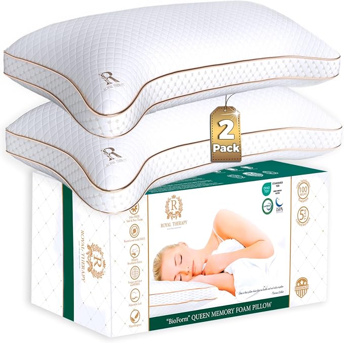 Royal Therapy King 2-Pack Memory Foam Pillow, Adjustable Shredded Odor-Free by ROYALTHERAPY