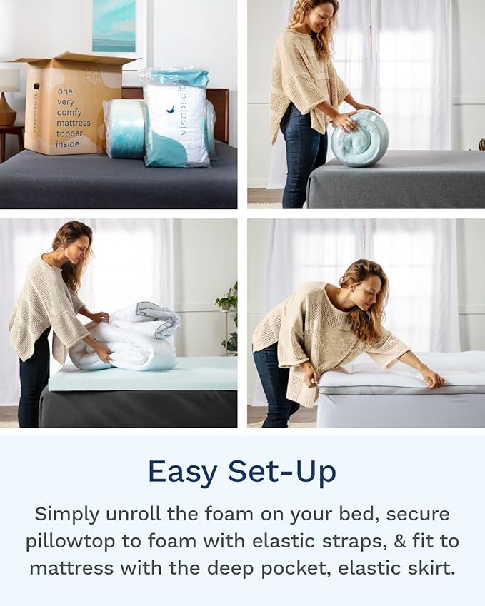 ViscoSoft 4 Inch Pillow Top Memory Foam Mattress Topper Full - Image 5