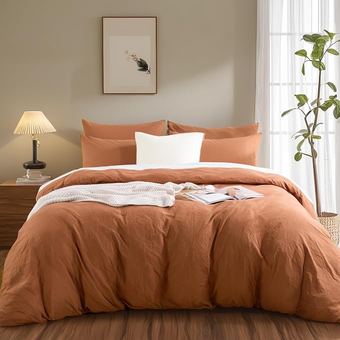 NEXHOME PRO Duvet Cover Set 100% Washed Cotton Oversized King 120"x98" Linen - Image 2