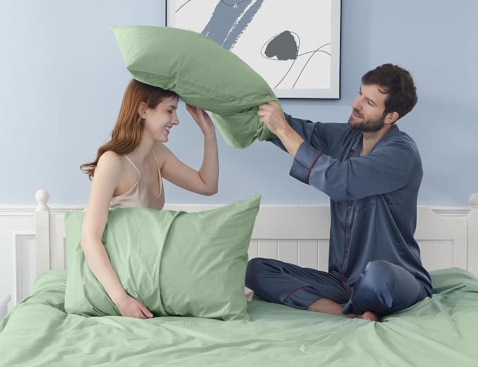 Pillow Cases, King Size Cotton Percale Weave Pillowcases, Pre-Shrunk Breathable - Image 2
