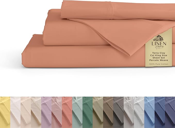 Linen Home 100% Cotton Percale Sheets California King Size, Tera Clay, Deep by LINENHOME