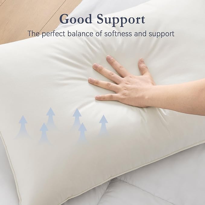puredown® Goose Feather Down Pillows, 100% Organic Cotton Cover, Luxury Hotel - Image 4