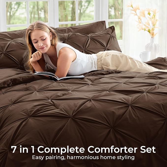 Sasttie Twin XL Comforter Set, 5-Piece Bed in a Bag, Pintuck Bedding Sets - Image 6