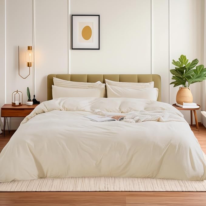 NEXHOME PRO 100% Washed Cotton Duvet Cover Super King 108"x98" Linen Look - Image 2