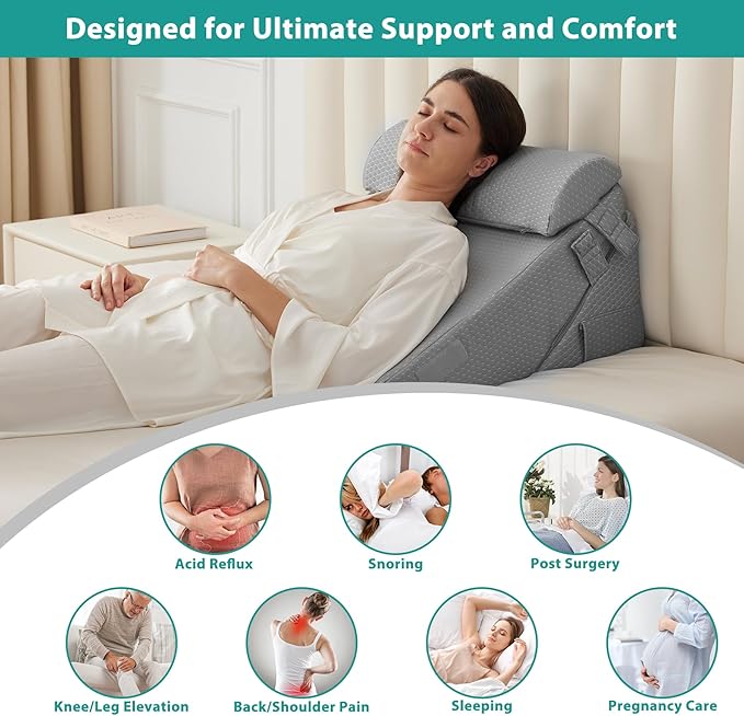 Bedluxe 3Pcs Orthopedic Bed Wedge Pillow Set, Foam Wedge Pillow Post Surgery - Image 6