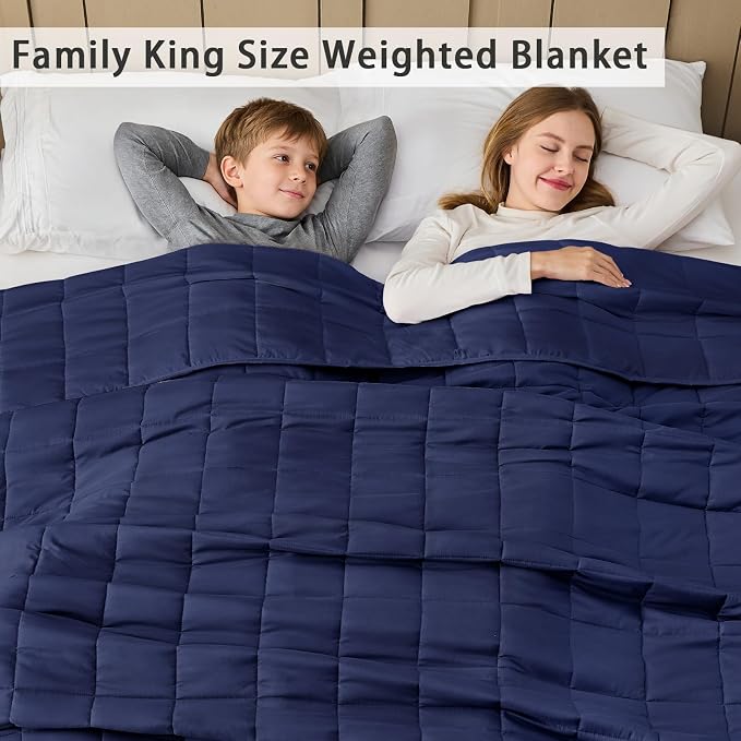Navy Blue Weighted Blanket for Adults 20lbs, King Size Cooling Heavy Throw - Image 3