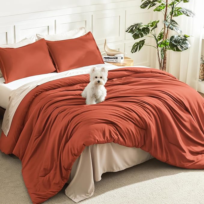 Litanika Burnt Orange Queen Size Bed Comforter Set, 3 Pieces Terracotta Fall by Litanika