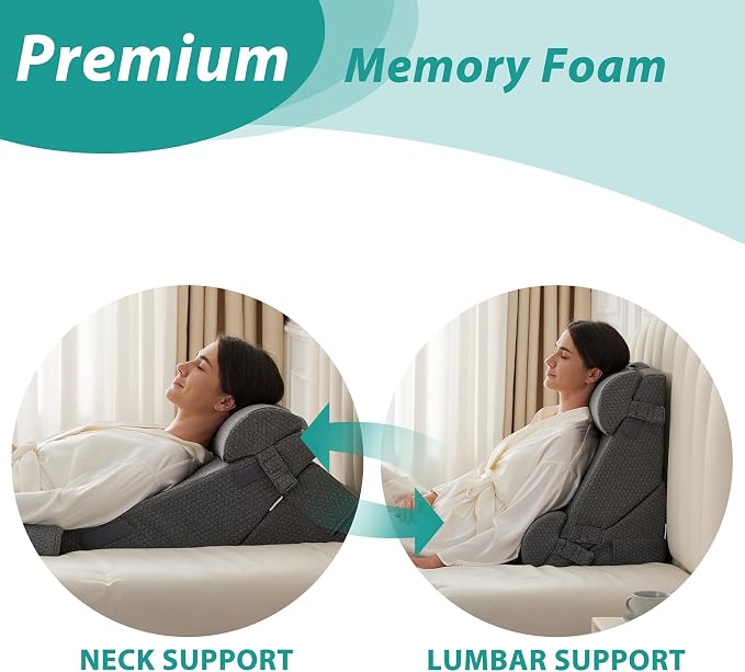 Bedluxe Adjustable 4pcs Bed Wedge Pillow Set, Memory Foam Wedge Pillow Post - Image 3