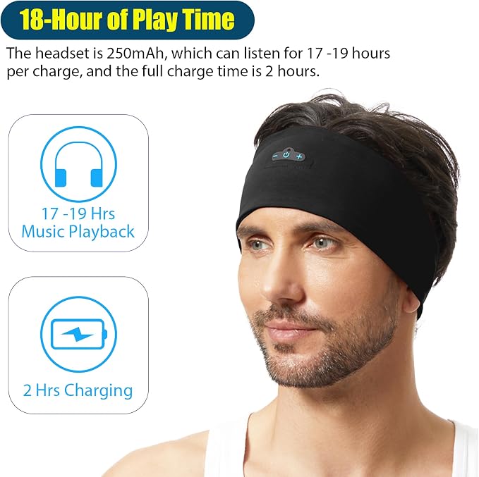 BORAYDA 2-Pack Bluetooth Headband, 18 Hours Play Time, HD Stereo, Built-in - Image 2