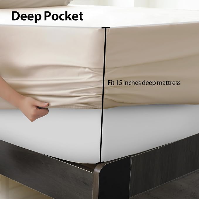 Queen Size Fitted Sheet Only Beige, 100% Egyptian Cotton 600 Thread Count - Image 6