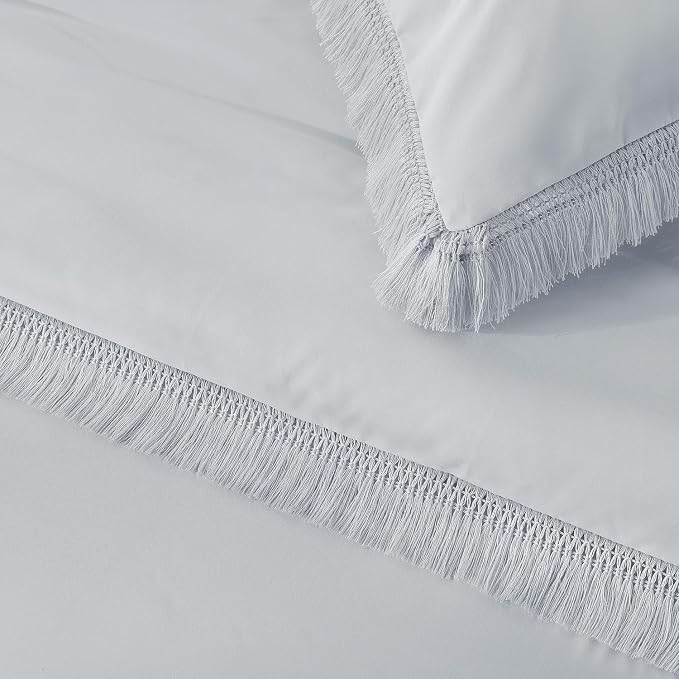 Andency Light Grey Comforter Set Queen, 3 Pieces Boho Tassel Lightweight - Image 8