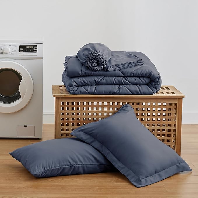 Love's cabin Twin XL Comforter Set Navy Blue, 5 Pieces Twin XL Bed in a Bag - Image 6