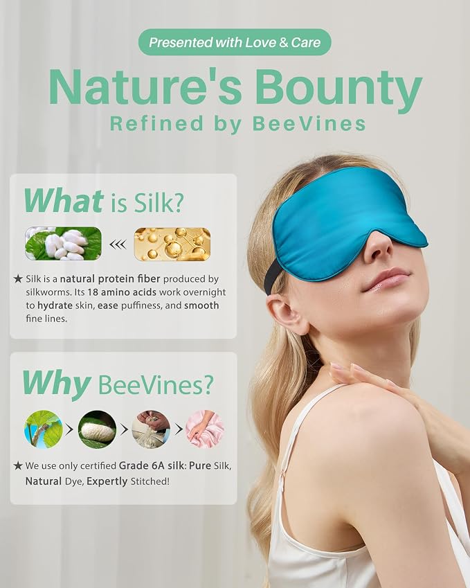 BeeVines 100% Real Mulberry Silk 2 Pack Sleep Mask, Pure Silk Eye Masks - Image 7