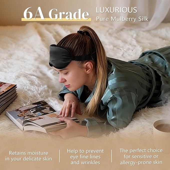 ZIMASILK Adjustable 22 Momme 100% Pure Mulberry Silk Sleep Mask, 3D Contoured - Image 4