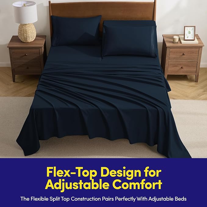 Split Head King Sheets Set for Adjustable Beds 4 Piece Flex Top Bed Sheets – - Image 2