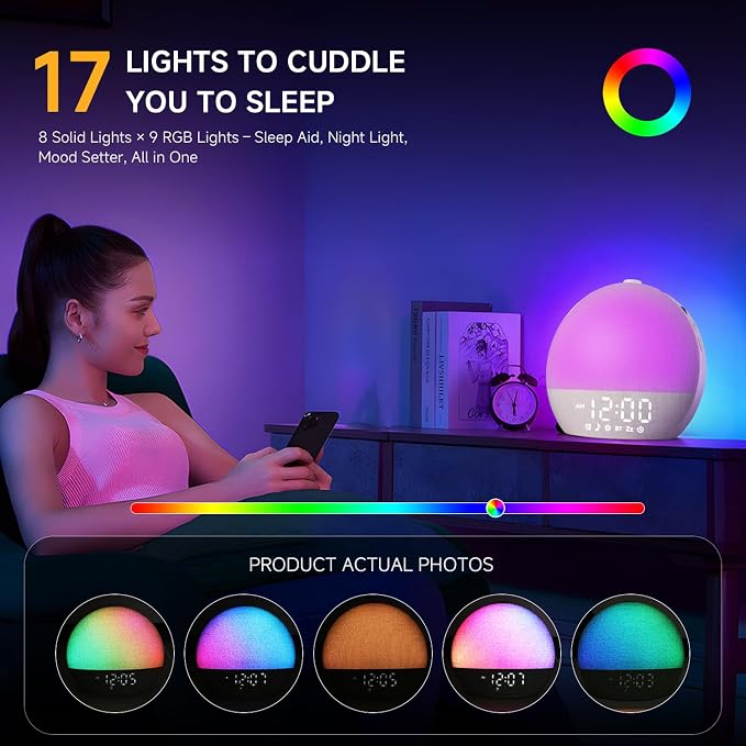Geuuap Sunrise Alarm Clock White Noise Sound Machine - Image 7