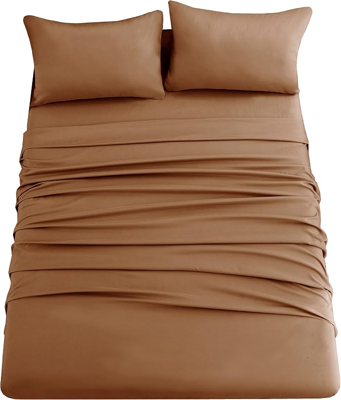 Sfoothome Mocha Fitted Sheet, 14 Inch Deep Pocket, Microfiber Sheets, Twin XL - Image 2