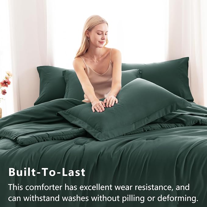 CozyLux King Size Comforter Set Forest Green, 7 Pieces Bed in a Bag King - Image 3
