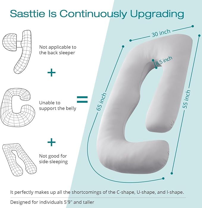 Sasttie Pregnancy Pillows for Sleeping, Jumbo U Shaped Cooling Full Body Pillow - Image 4