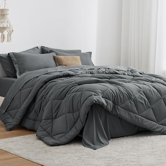 Love's cabin Twin Comforter Set Dark Grey, 5 Pieces Twin Bed in a Bag, All by Lovescabin