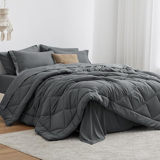 Love's cabin Oversized Queen Comforter Set Dark Grey, 7 Pieces Bed in a Bag - Image 7