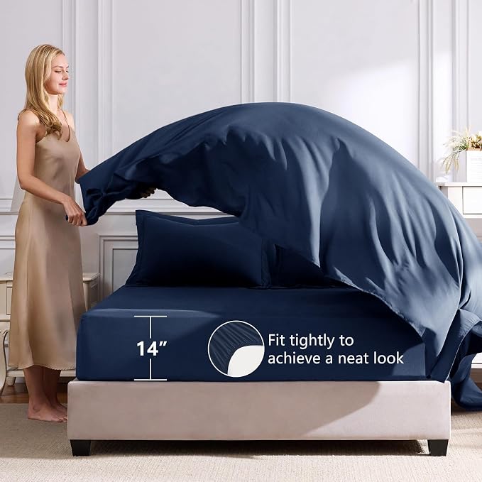 CozyLux Queen Comforter Set Navy Blue - Image 5