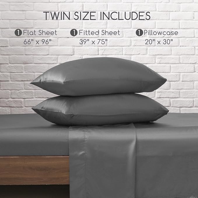 MR&HM Satin Bed Sheets, Twin Size Sheets Set - Image 7