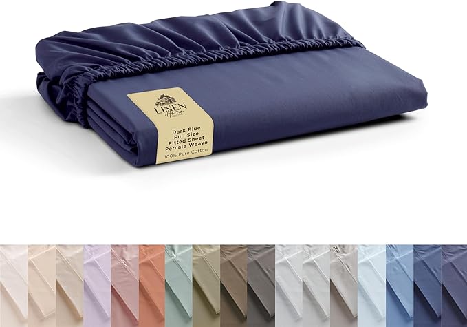 Linen Home 100% Long-Staple Cotton Percale Fitted Sheet Full Size Only by LINENHOME