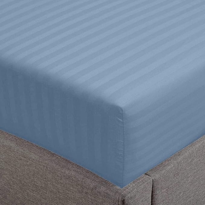 Feather & Stitch 1 Piece Fitted Sheet Twin Size, 100% Cotton Damask Sateen Weave by FEATHERSTITCHNEWYORK