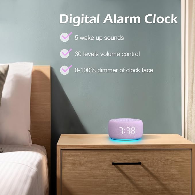 Buffbee Sound Machine & Alarm Clock 2-in-1, 0-100% Clock Face Brightness - Image 6