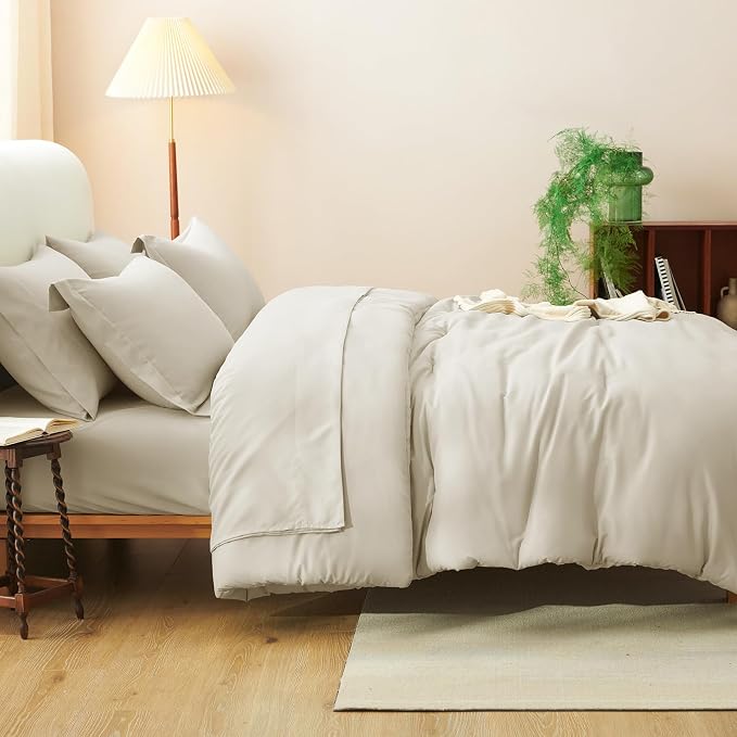 CozyLux Queen Comforter Set Oatmeal, 7 Pieces Bed in a Bag Queen Comforter Set - Image 8