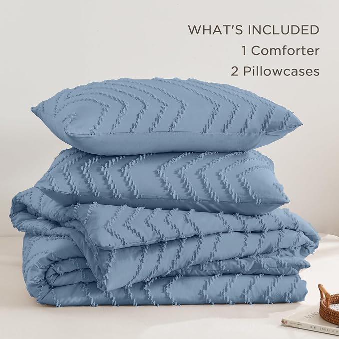 Andency Greyish Blue Oversized Queen Comforter Set, Boho Soft Warm Bedding - Image 6