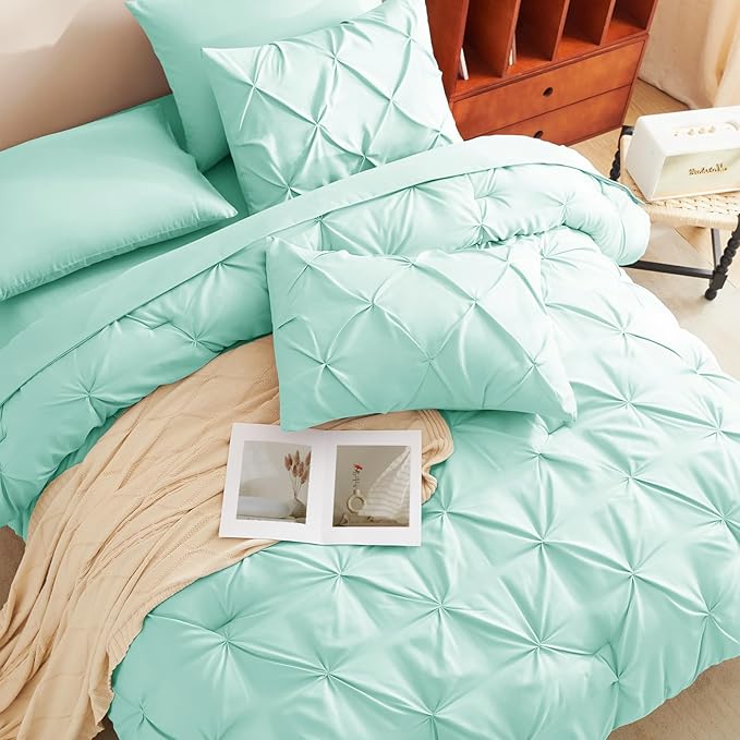 CozyLux Queen Comforter Set Mint Green, 7 Pieces Pintuck Bed in A Bag, Premium - Image 4