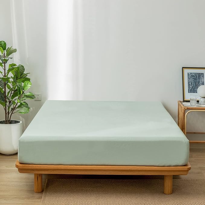 MooMee Fitted Bottom Sheet Only 100% Washed Cotton Linen Like Textured - Image 3