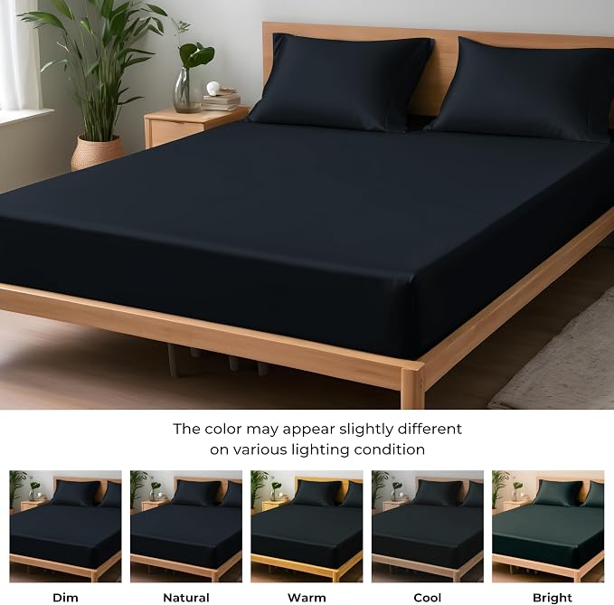 LINENWALAS Fitted Sheet Only Viscose Derived from Bamboo, Bottom Sheet - Image 4