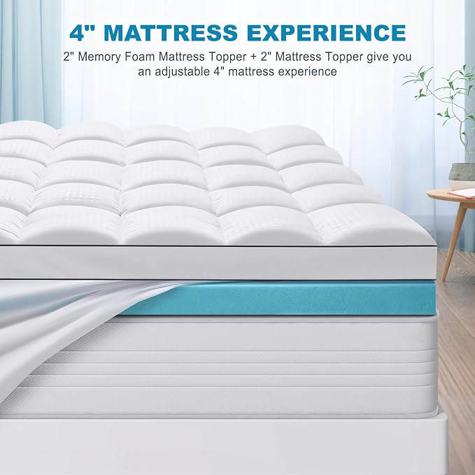 MASVIS Queen Size Dual Layer 4 Inch Memory Foam Mattress Topper, 2 Inch Cooling - Image 6