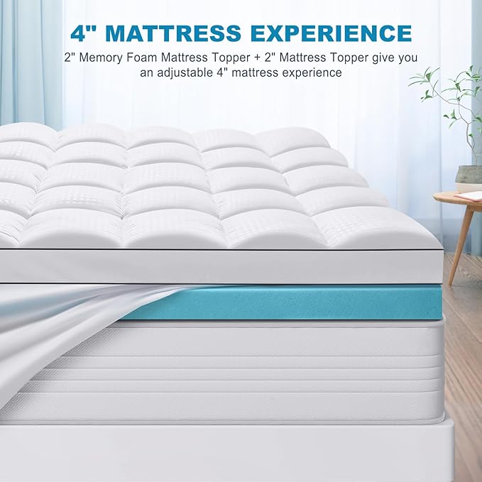 MASVIS Full Size Dual Layer 4 Inch Memory Foam Mattress Topper, 2 Inch Gel - Image 6