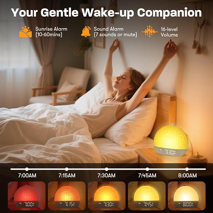 Wake Up Light Sunrise Alarm Clock, Dimmable Night Lights, Sleep Aid, Loud Alarm - Image 3