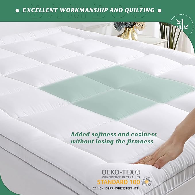 GRT Pillowtop Mattress Topper Full Size, Rayon from Bamboo Mattress Cover Padded - Image 4