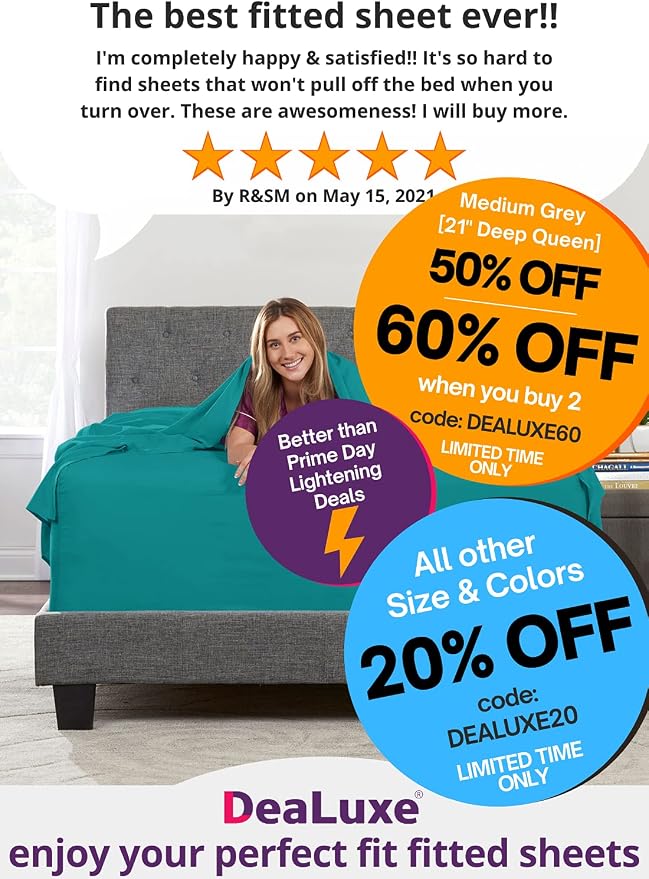King Fitted Sheet King Size Fitted Sheet Only Deep Pocket – Real 16” Fitted Bed - Image 2