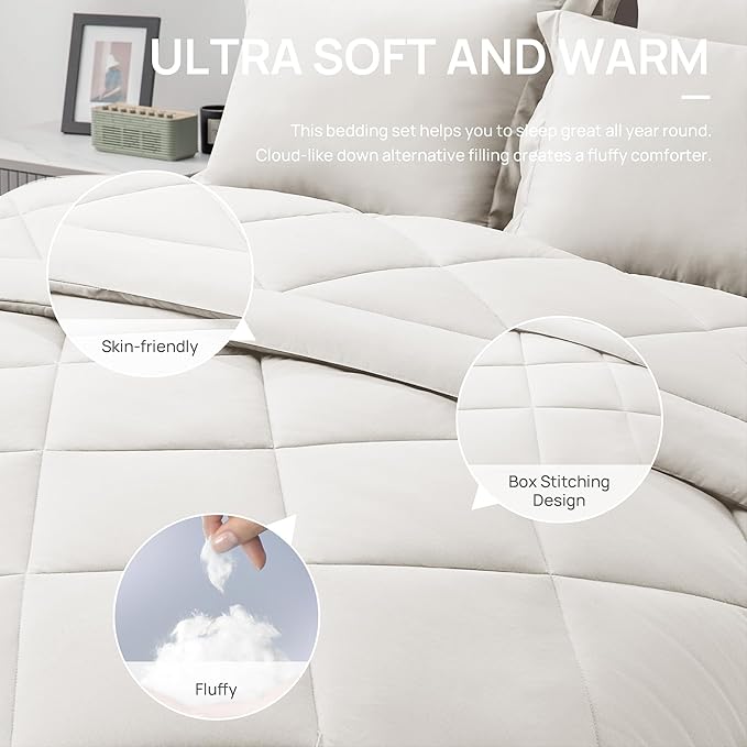 Love's cabin Twin XL Comforter Set Off White, 5 Pieces Twin XL Bed in a Bag - Image 5