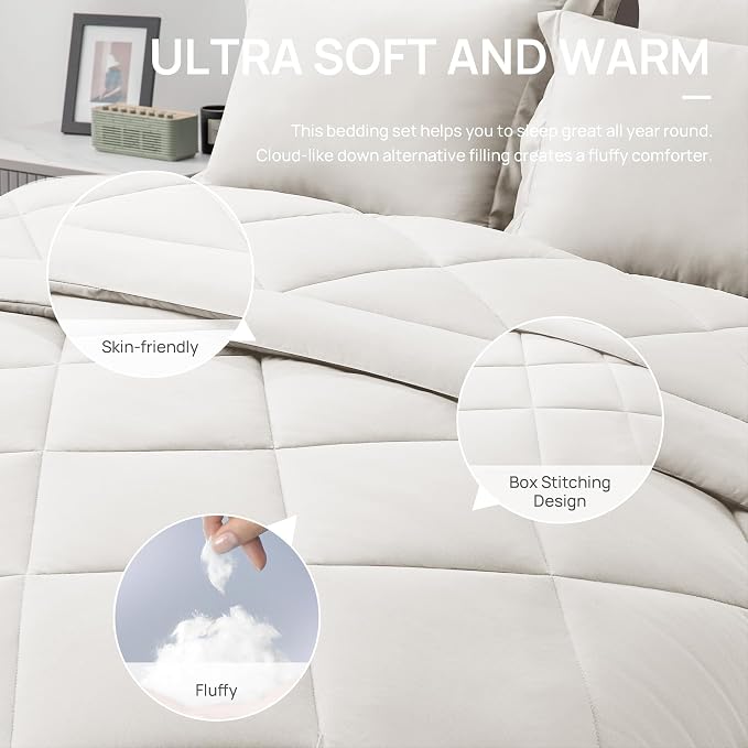 Love's cabin Queen Comforter Set Off White, 7 Pieces Queen Bed in a Bag - Image 5