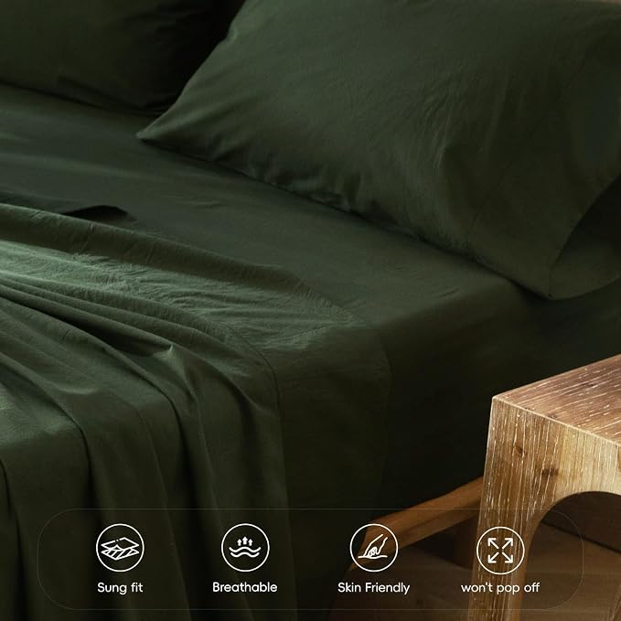 MooMee Fitted Bottom Sheet Only 100% Washed Cotton Linen Like Textured - Image 5