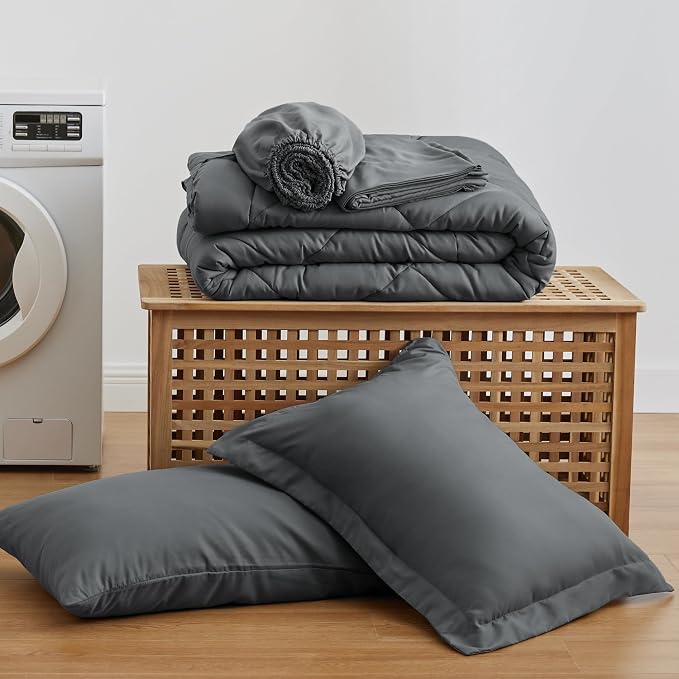 Love's cabin Twin XL Comforter Set Dark Grey, 5 Pieces Twin XL Bed in a Bag - Image 6