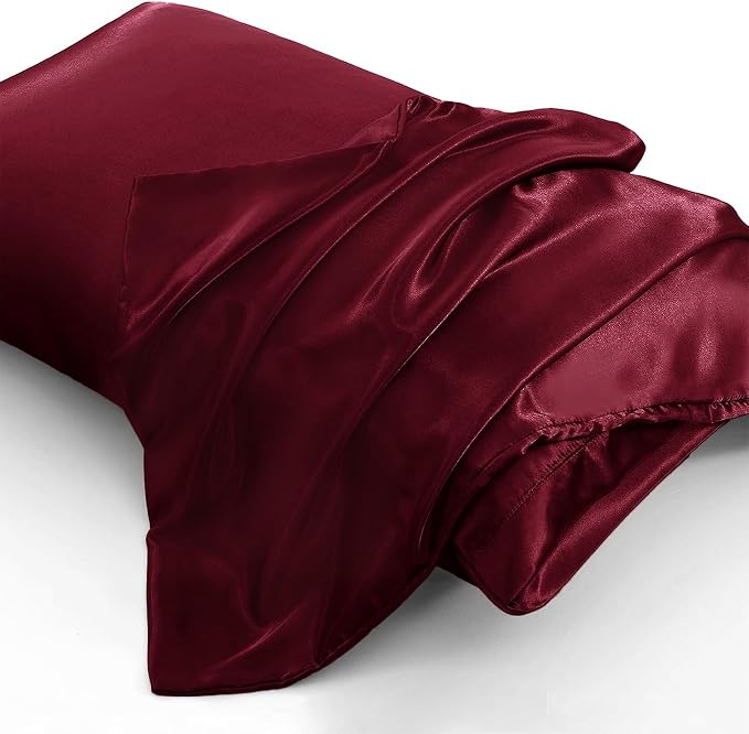 Aormenzy Satin Pillow Cases for Women King Size Set of 2, Burgundy Satin - Image 3